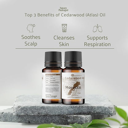 Nature Packaged Pure Cedarwood (Atlas) Essential Oil (15ml) - Direct from Malagassi Essential Oils Farm in Morocco - Essential Oils for Diffusers and Aromatherapy | Pure Therapeutic Grade