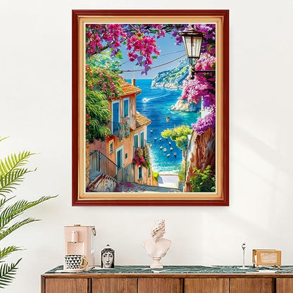 Funart Stamped Cross Stitch Kits for Beginners Full Range of Cross Stitching Preprinted Embroidery Kits for Adults, 11CT Embroidery Pattern Needlepoint Kits-Seaside Scenery 16x20 inchs