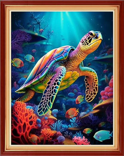 DMCVIVR Stamped Cross Stitch Kits for Adults Beginners Embroidery Kits 11CT Needlepoint Kits Cross Stitch Patterns Embroidery Patterns&Turtle Underwater World 16x20 inch