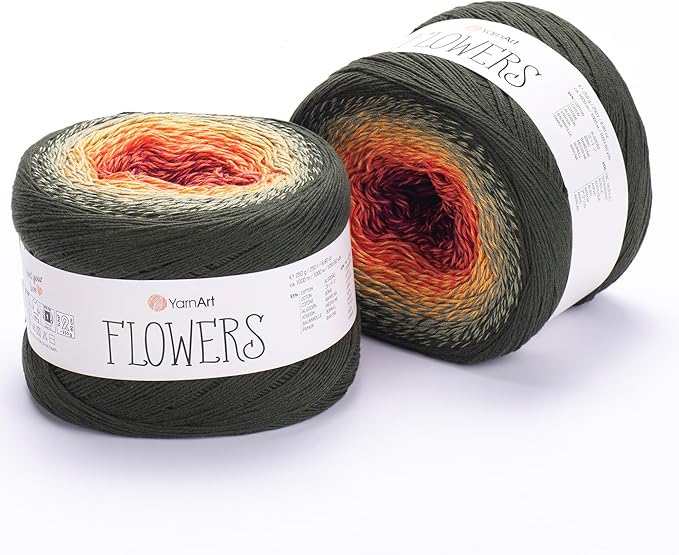 1 Skein/Pack Yarnart Flowers Gradient Yarn, Each Ball 8.8 Oz (250gr) / 1094 Yards (1000m), 55% Cotton 45% Acrylic, Superfine Fingering Weight for Knitting and Crochet, 302 - Forest Green Red