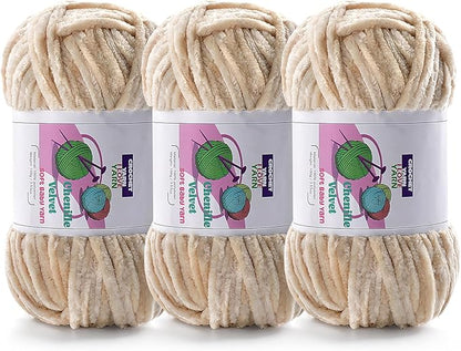 3 Skeins Velvet Chunky Yarn, Chenille Yarn for Crocheting and Hand Knitting, Blanket Yarns for Making Scarves and Knitting Projects - Amigurumi Crochet Yarn (3×3.5oz, 3×87.5yds)
