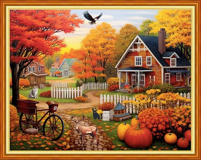 Dimensean Stamped Cross Stitch Kits Full Range of Embroidery Patterns Starter Kits for Beginners Adult DIY Cross Stitches Needlepoint Kits 11CT-Beautiful Home 16x20 inch