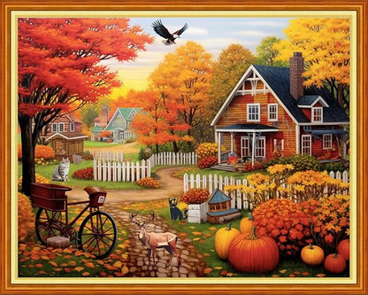 Dimensean Stamped Cross Stitch Kits Full Range of Embroidery Patterns Starter Kits for Beginners Adult DIY Cross Stitches Needlepoint Kits 11CT-Beautiful Home 16x20 inch