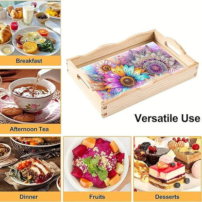 DoxQcs DIY Diamond Art Wooden Food Tray with Handle Diamond Painted Table Decoration Tray for Breakfast Bar Dinner Table Diamonds Art Painting for Beginners-Mandala-1