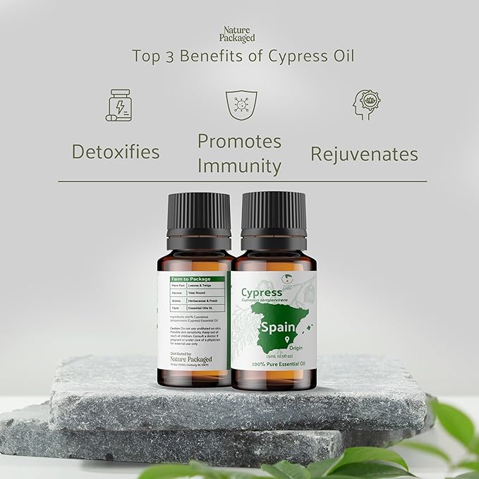 Nature Packaged Cypress Essential Oil - Direct from Essential Oils SL in Mediterranean Spain - Aceite de Ciprés for Diffuser, 100% Pure Therapeutic Grade - Aromatheraphy, Skincare (8oz)