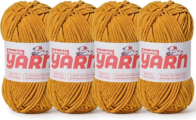 4 Pack Plush Chunky Chenille Yarn for Crocheting, Soft Fluffy Velvet Yarn for Crocheting Amigurumi, Fuzzy Baby Blanket Knitting 400g/524yds Bulky(4 Ginger Color)