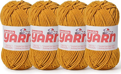 4 Pack Plush Chunky Chenille Yarn for Crocheting, Soft Fluffy Velvet Yarn for Crocheting Amigurumi, Fuzzy Baby Blanket Knitting 400g/524yds Bulky(4 Ginger Color)