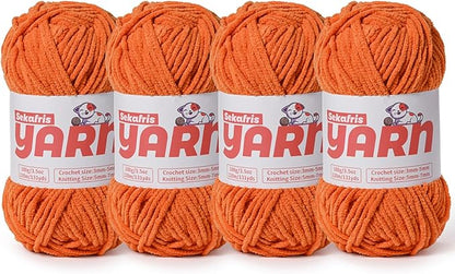 4 Pack Plush Chunky Chenille Yarn for Crocheting, Soft Fluffy Velvet Yarn for Crocheting Amigurumi, Fuzzy Baby Blanket Knitting 400g/524yds Bulky(4 Orange)