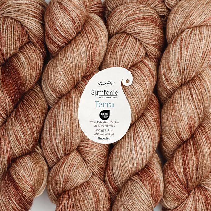KnitPro Symfonie Hand Dyed Yarn | Extra Fine Merino Wool & Polyamide Blend for Knitting & Crocheting, Fingering Weight, Oeko-TEX Certified 400m, 100g Skein | Terra Variegated Mocha