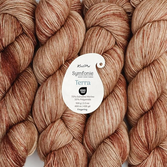 KnitPro Symfonie Hand Dyed Yarn | Extra Fine Merino Wool & Polyamide Blend for Knitting & Crocheting, Fingering Weight, Oeko-TEX Certified 400m, 100g Skein | Terra Variegated Mocha