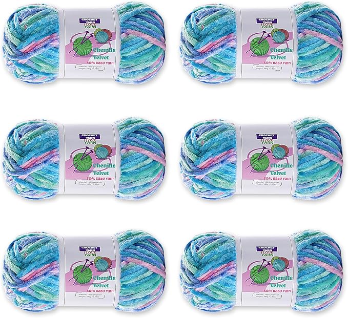 6 Skeins Velvet Chunky Yarn, Chenille for Crocheting and Hand Knitting, Blanket for Making Scarves and Knitting Projects - Amigurumi Crochet Yarns (6×3.5oz, 6×87.5yds)