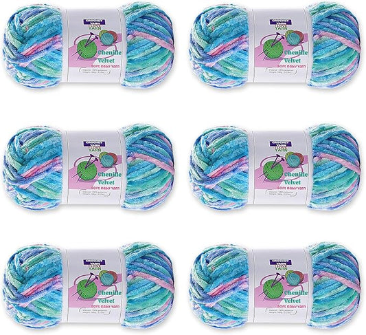 6 Skeins Velvet Chunky Yarn, Chenille for Crocheting and Hand Knitting, Blanket for Making Scarves and Knitting Projects - Amigurumi Crochet Yarns (6×3.5oz, 6×87.5yds)