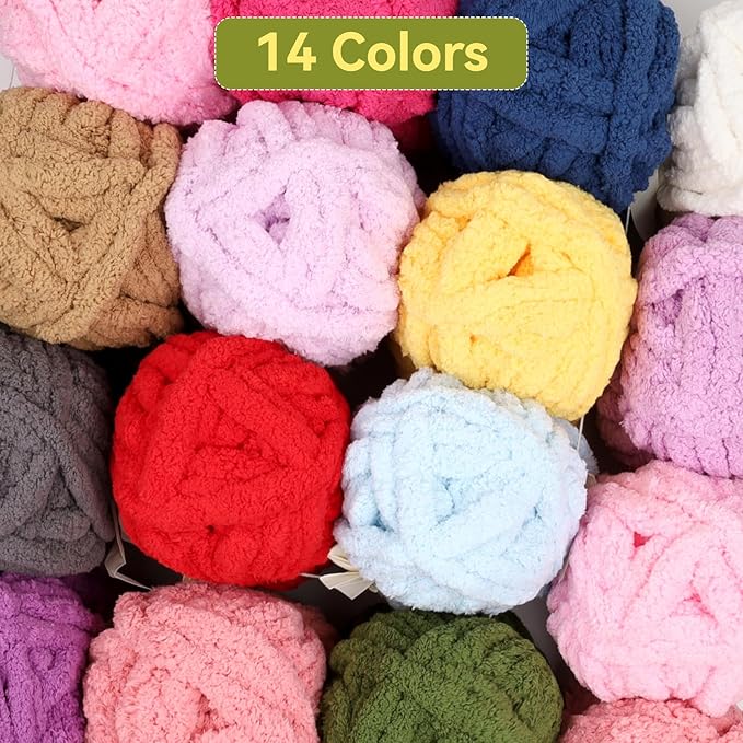 Chunky Yarn for Hand Knitting-Ombre Chunky Chenille Blanket Yarn for Crocheting-8 Pack of 226g/7.97oz-#8 Jumbo Super Bulky Fluffy Thick Finger Knitting Yarns for Scarf, Cushions and Doll(H)