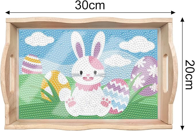 DIY Art Painting Wooden Tray Kit With Handle, Diamond Painted Table Decoration for Breakfast, Bar Dinner Table, Diamond Dots Gem Painting Art Set for Beginners (#33-Easter Bunny)