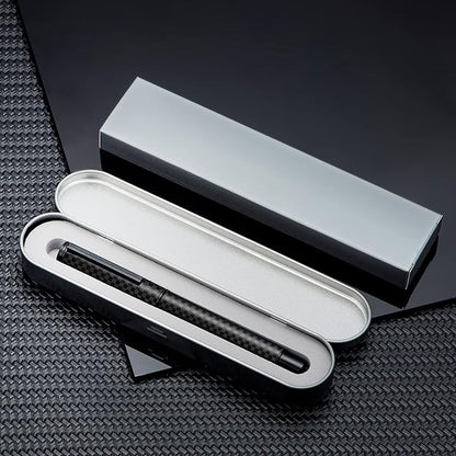 Hongdian 1861 Black Forest Carbon Fiber Fountain Pen, Long Blade Nib Modern Design Smooth Writing Pen with Converter and Metal Pen Case Set