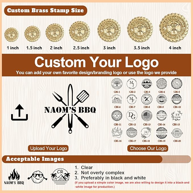 Terwex Custom Branding Iron for Wood, Personalized Logo Branding Iron with Your Text Unique Design, Durable Metal Wood Burning Stamp for Leather Food, Wedding & Handmade Lover Gifts (Brass Stamp Head)