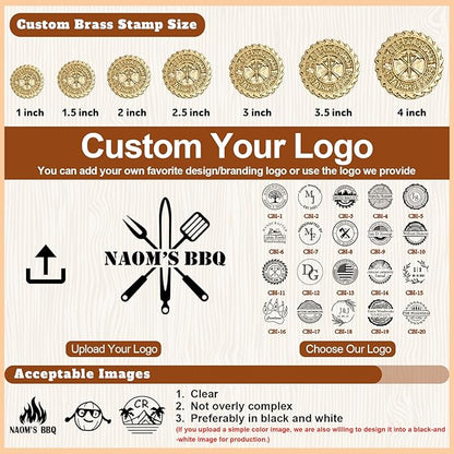 Terwex Custom Branding Iron for Wood, Personalized Logo Branding Iron with Your Text Unique Design, Durable Metal Wood Burning Stamp for Leather Food, Wedding & Handmade Lover Gifts (Brass Stamp Head)