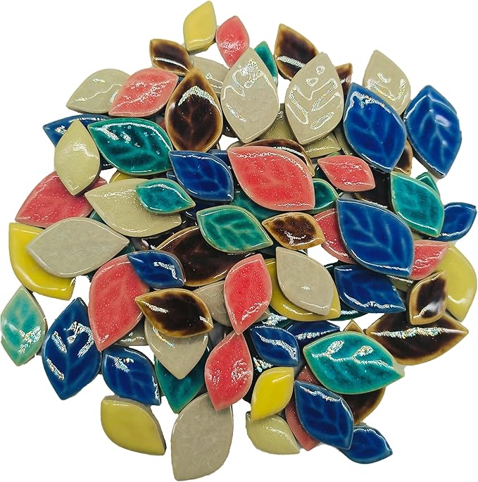 Glazed Ceramic Mosaic Tiles for Crafts, 1.1lb Leaf Petal Tiles for Mosaic Crafts, Assorted Porcelain Ceramic Tiles for Mosaic Making Kits Art Projects and Outdoor Decorations