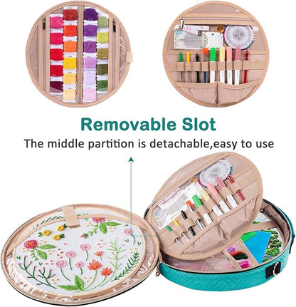 | Round Embroidery Bag - Storage Organizer with Multiple Pockets for Cross Stitch & Embroidery Kits