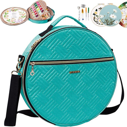| Round Embroidery Bag - Storage Organizer with Multiple Pockets for Cross Stitch & Embroidery Kits