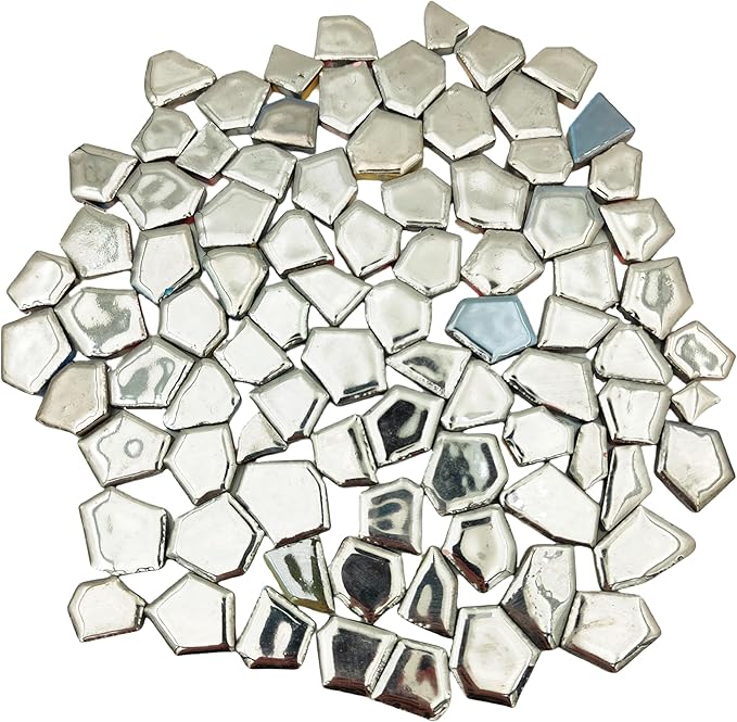 1.1 LB Porcelain Ceramic Mosaic Tiles,Broken Irregular Mosaic Tiles for DIY Craft Floor,Kitchen,Pool, Flower Pots Mosaic Making Supplies (Sliver)