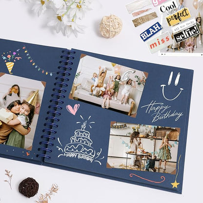 Scrapbook Album 12x12 Inches Photo Album Hardcover Kraft with Window Scrap Book Blank Memory Book for Baby Wedding Guest Book Couples Graduation Travel DIY Anniversary, 100 Pages Blue