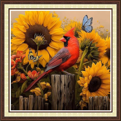 Magxvouy Cross Stitch Kits Stamped Full Range of Embroidery Kits,Cross Stitch Patterns Needlework Kits for Beginners 11CT Printed Kits&Sunflower Bird 18x18 inchs