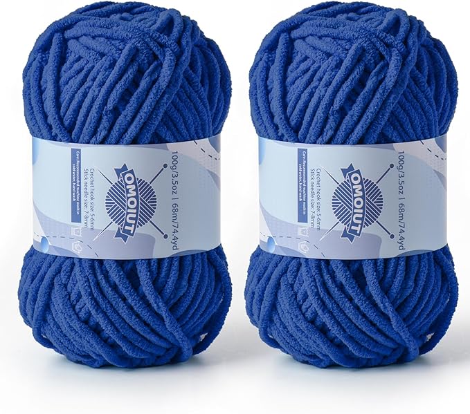 Chunky Chenille Yarn for Crocheting，Baby Yarn for Crocheting Soft Blankets，Bulky Yarns for Crochet Amigurumi，2×100g (2×74.3yds) Fluffy Velvet Yarns for Hand Knitting (2 Sapphire Blue)