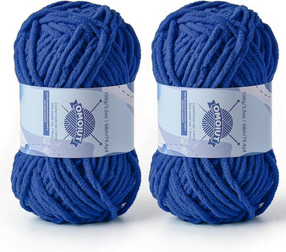 Chunky Chenille Yarn for Crocheting，Baby Yarn for Crocheting Soft Blankets，Bulky Yarns for Crochet Amigurumi，2×100g (2×74.3yds) Fluffy Velvet Yarns for Hand Knitting (2 Sapphire Blue)