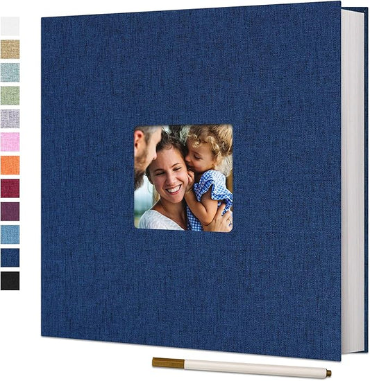 Vienrose Large Photo Album Self Adhesive for 4x6 8x10 Pictures Linen Scrapbook Album DIY 60 Blank Pages with A Metallic Pen