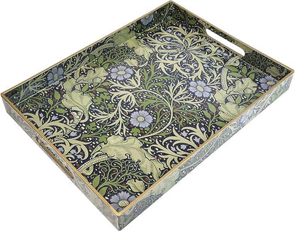 Spsyrine Serving Tray with Handles, Plastic Decorative Tray for Coffee Table, Living Room, Home Decor, Seaweed