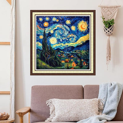 Stamped Cross Stitch Kits for Beginners Full Range of Cross Stitching 11 CT Printed Cross Stitch Kit for Adults Cross-Stitch Patterns Needlepoint Kits-Van Gogh Starry Sky Countryside 18x18 inch