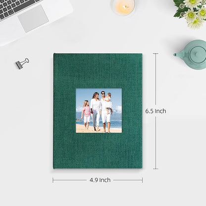Mublalbum 2 Pack Small 4x6 Photo Album Linen Cover with Display Window Mini Picture Book Each Holds 52 Vertical Pockets for Artwork Postcards or Pictures Storage (Dark Green)