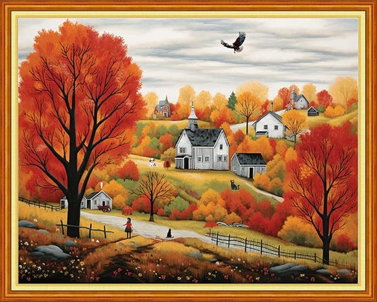 Dooxvey Cross Stitch Kits for Adults Stamped Full Range of Embroidery Starter Kits for Beginners 11CT Printed Cross Stitch Patterns Needlepoint Kits Stamped Crossstitching-Late Autumn 16x20 inch