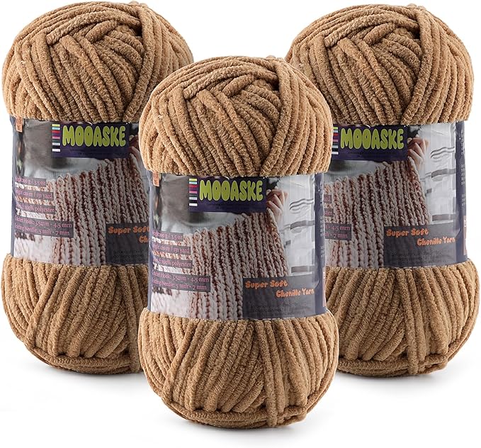 Baby Blanket Yarn for Crocheting - Soft Velvet Fluffy Chenille Yarn for Knitting Amigurumi Making Scarves, Doll - 100g/3.5oz 131 Yards Thick Plush Yarns (3, Coffee Brown)