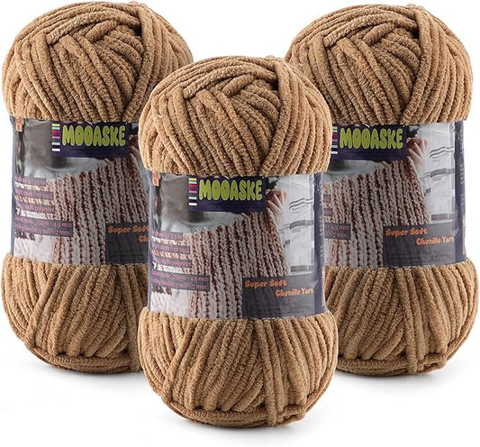 Baby Blanket Yarn for Crocheting - Soft Velvet Fluffy Chenille Yarn for Knitting Amigurumi Making Scarves, Doll - 100g/3.5oz 131 Yards Thick Plush Yarns (3, Coffee Brown)