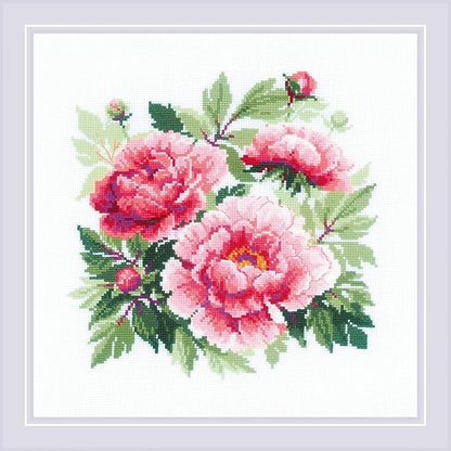 RIOLIS - Tree Peony 1854, Floral Cross Stitch Kits 15,75" x15,75, Cross Stitch Kits for Beginners & Advanced, Crossstitching Kits Adult, Counted Stitching Kits, Flowers Embroidery Kit