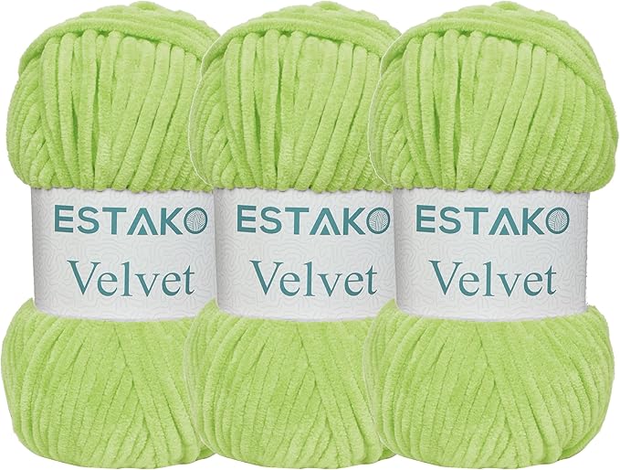 Estako Velvet (3- Skeins Pack) Chenille Blanket amigurumi Yarn for Crocheting and Knitting Super Bulky 3x100 gr (3x132 yds) (1950-Pistachio)
