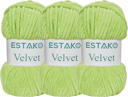 Estako Velvet (3- Skeins Pack) Chenille Blanket amigurumi Yarn for Crocheting and Knitting Super Bulky 3x100 gr (3x132 yds) (1950-Pistachio)