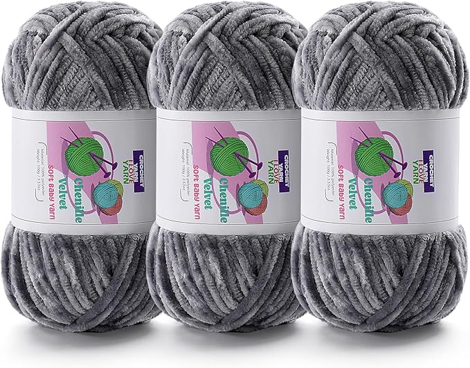 3 Skeins Velvet Chunky Yarn, Chenille Yarn for Crocheting and Hand Knitting, Blanket Yarns for Making Scarves and Knitting Projects - Amigurumi Crochet Yarn (3×3.5oz, 3×87.5yds)