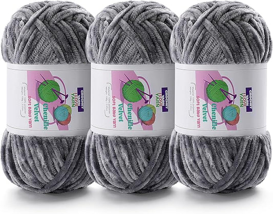 3 Skeins Velvet Chunky Yarn, Chenille Yarn for Crocheting and Hand Knitting, Blanket Yarns for Making Scarves and Knitting Projects - Amigurumi Crochet Yarn (3×3.5oz, 3×87.5yds)