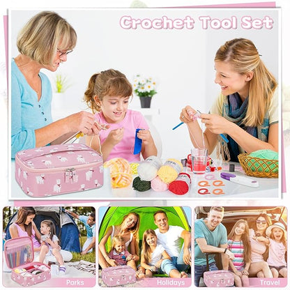GMAK Crochet Kit for Beginners Adults, 59 PCS Crocheting Sets Include Yarn, Hooks and Tools, Portable Crochet Starter Kit for Making Variety Projects Crocheting Supplies, Pink Alpaca
