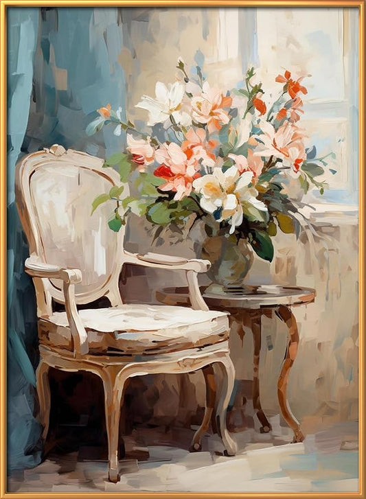 Leczany Cross Stitch Stamped Kit for Beginner - Flowers and Stools | DIY Embroidery Starter Patterns Craft Kit Needlepoint for Adults | 11CT, 3 Strands | 13x17.7 inches