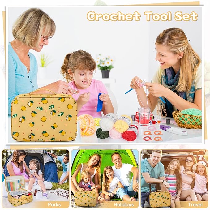 GMAK Crochet Kit for Beginners Adults, 59 PCS Crochet Sets Include Yarn, Crochet Hooks and Tools, Portable Crochets Starter Kit for Making Variety Projects Crochet Supplies, Yellow Lemon