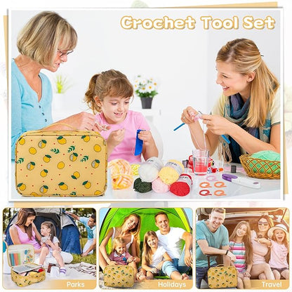 GMAK Crochet Kit for Beginners Adults, 59 PCS Crochet Sets Include Yarn, Crochet Hooks and Tools, Portable Crochets Starter Kit for Making Variety Projects Crochet Supplies, Yellow Lemon