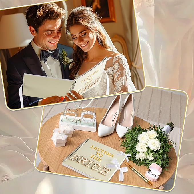 Oitnlaughter 539 Pcs Letters to The Bride Scrapbook Kit 8x8 Inch Wedding Bridal Memory Scrap Book Beige DIY Photo Album Guest Book with Pearl Stickers for Wedding Bridal Shower Anniversary