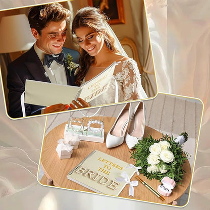 Oitnlaughter 539 Pcs Letters to The Bride Scrapbook Kit 8x8 Inch Wedding Bridal Memory Scrap Book Beige DIY Photo Album Guest Book with Pearl Stickers for Wedding Bridal Shower Anniversary