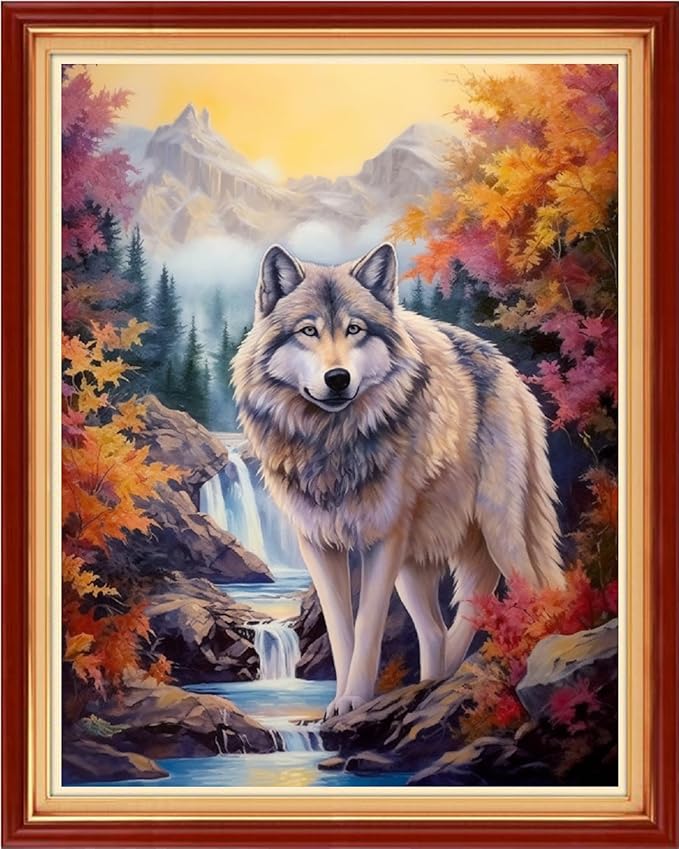 Dimensean Stamped Cross Stitch Kits Full Range of Embroidery Patterns Starter Kits for Beginners Adult DIY Cross Stitches Needlepoint Kits 11CT-Wolf Falls 16x20 inch