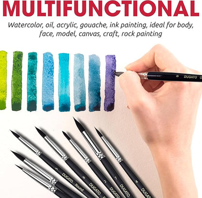 Watercolor Brushes Professional, DUGATO 12pc Artist Paint Brush Set - Synthetic Bristles (Round, Flat, Liner, Oval) for Watercolor Gouache Inks Painting