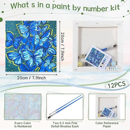 Nezyo 12 Sets Paint by Numbers Kit with Frame for Adult Beginners, DIY Acrylic Paint by Number Canvas for Painting Party Activity Birthday Gift, 8 x 8 Inch